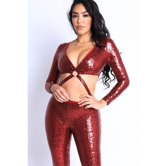 Women's Front O Ring Point Sequin Jumpsuit - Picture 9 of 9